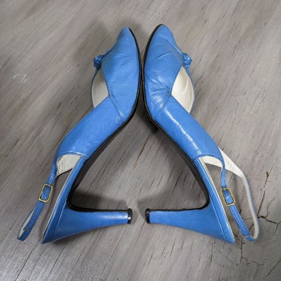 Vintage bruno magli heels blue peeptoes sling - Picture 8 of 10
